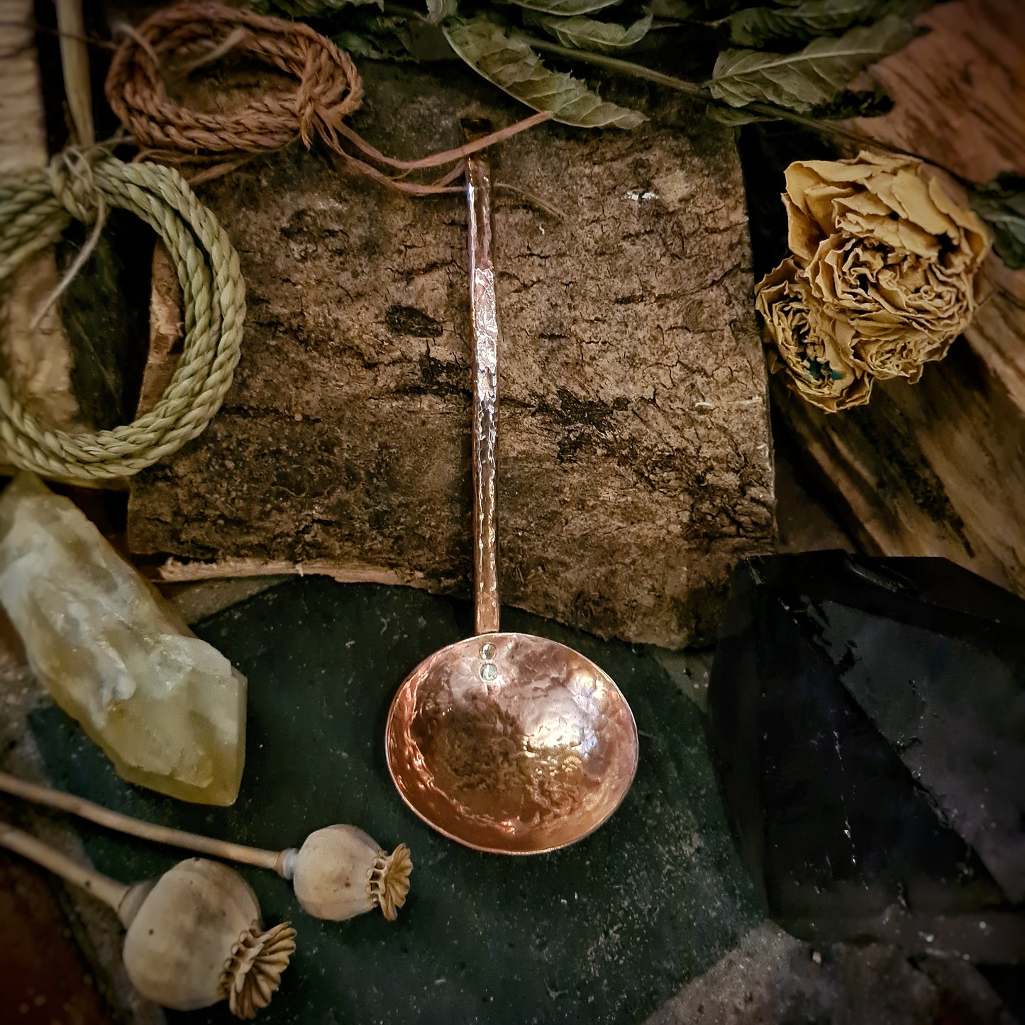 Copper Ladle - recycled copper with brass rivets.