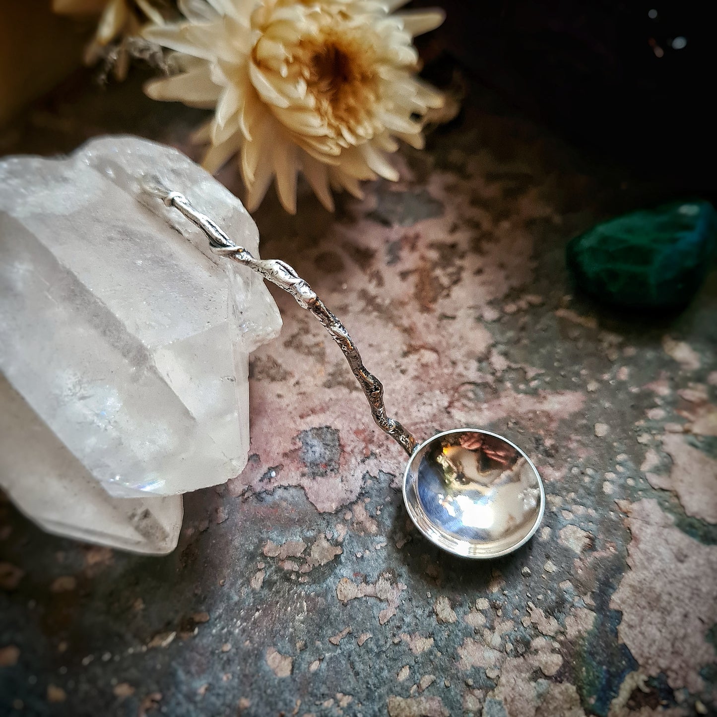 Twig Handled Salt Spoon - 100% Recycled Sterling silver