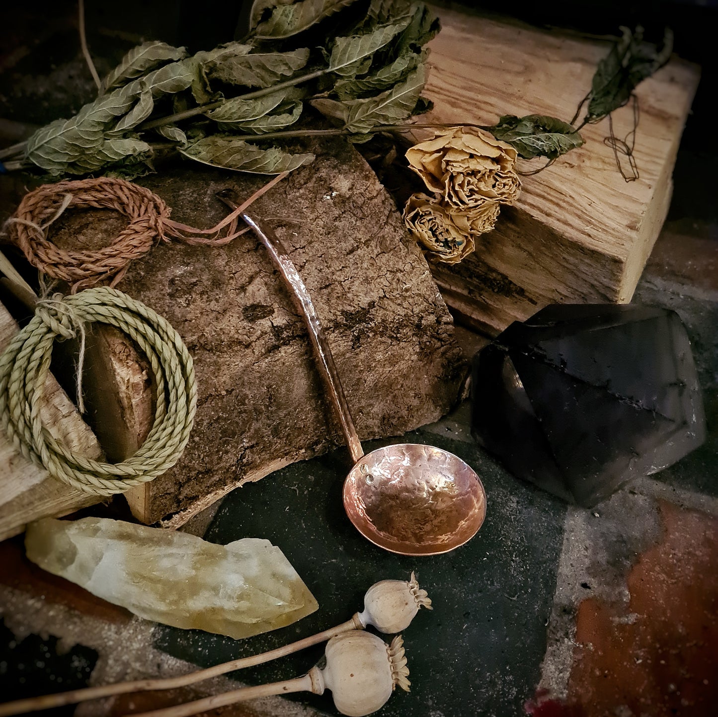 Copper Ladle - recycled copper with brass rivets.