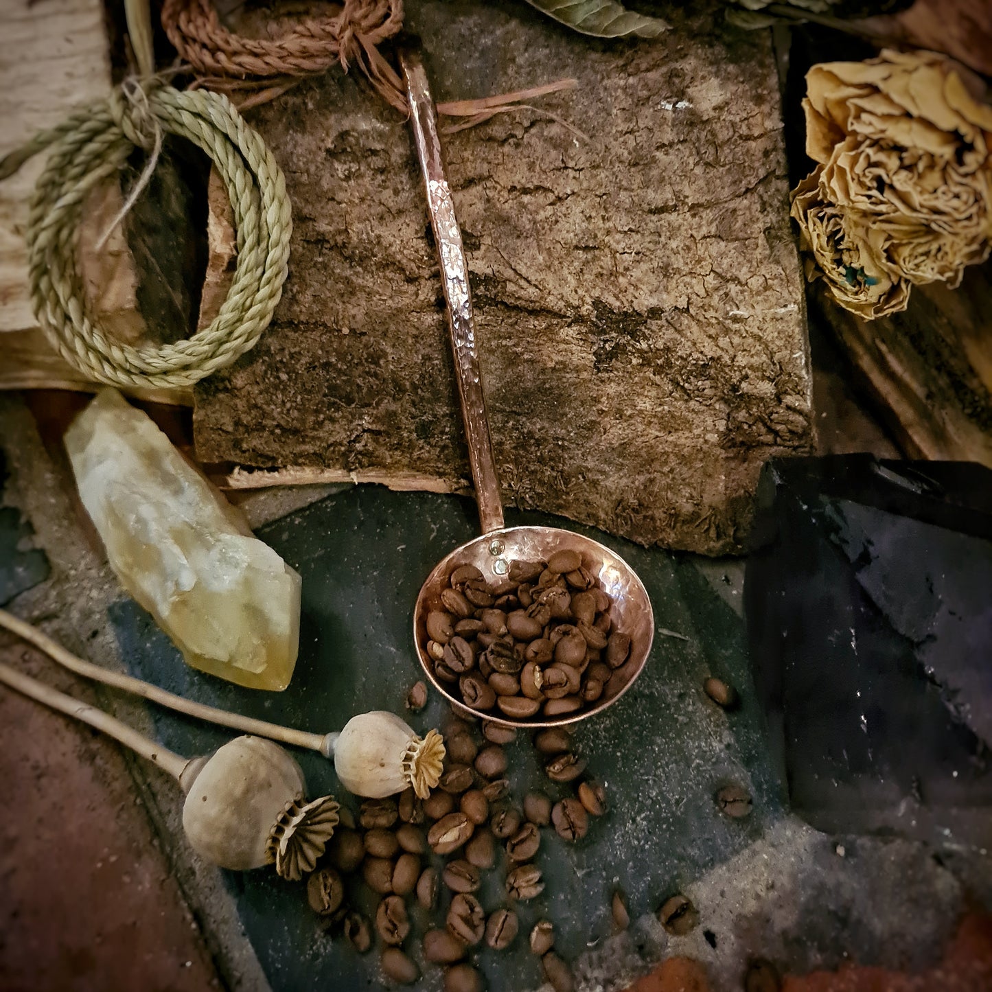 Copper Ladle - recycled copper with brass rivets.