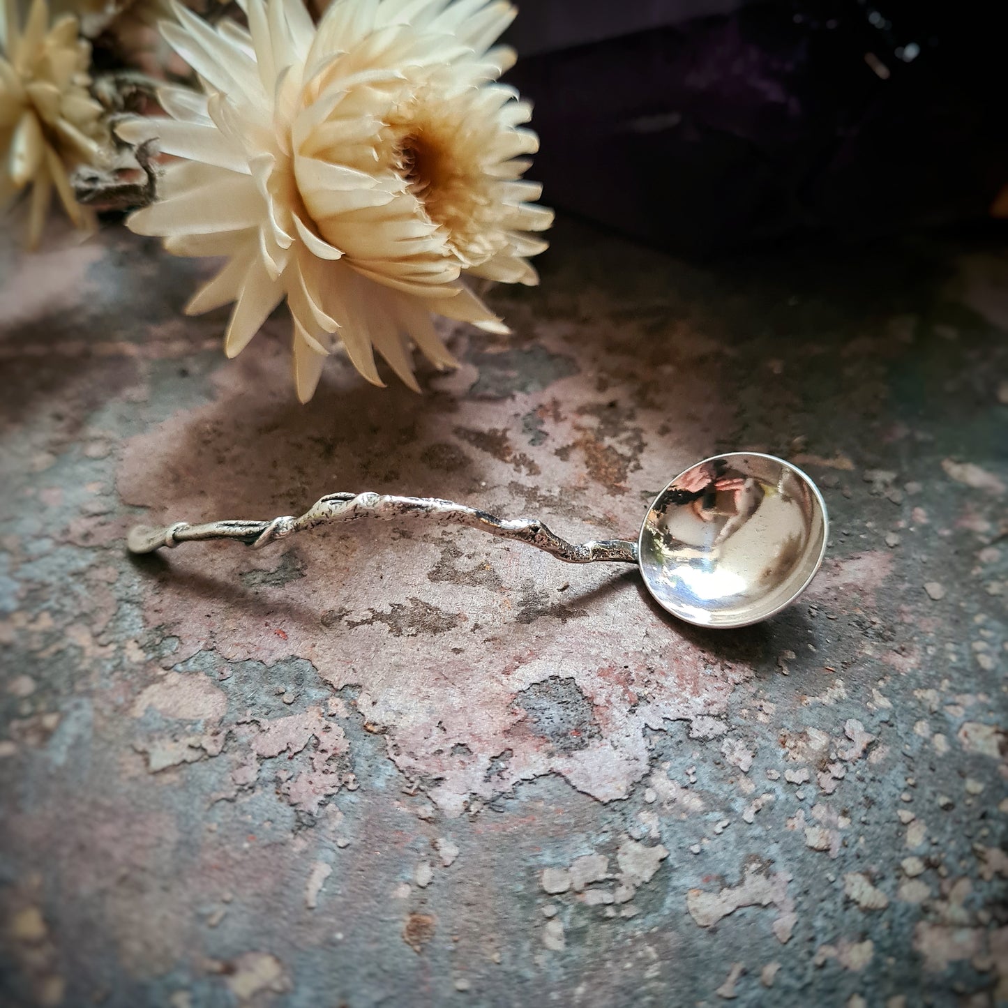 Twig Handled Salt Spoon - 100% Recycled Sterling silver