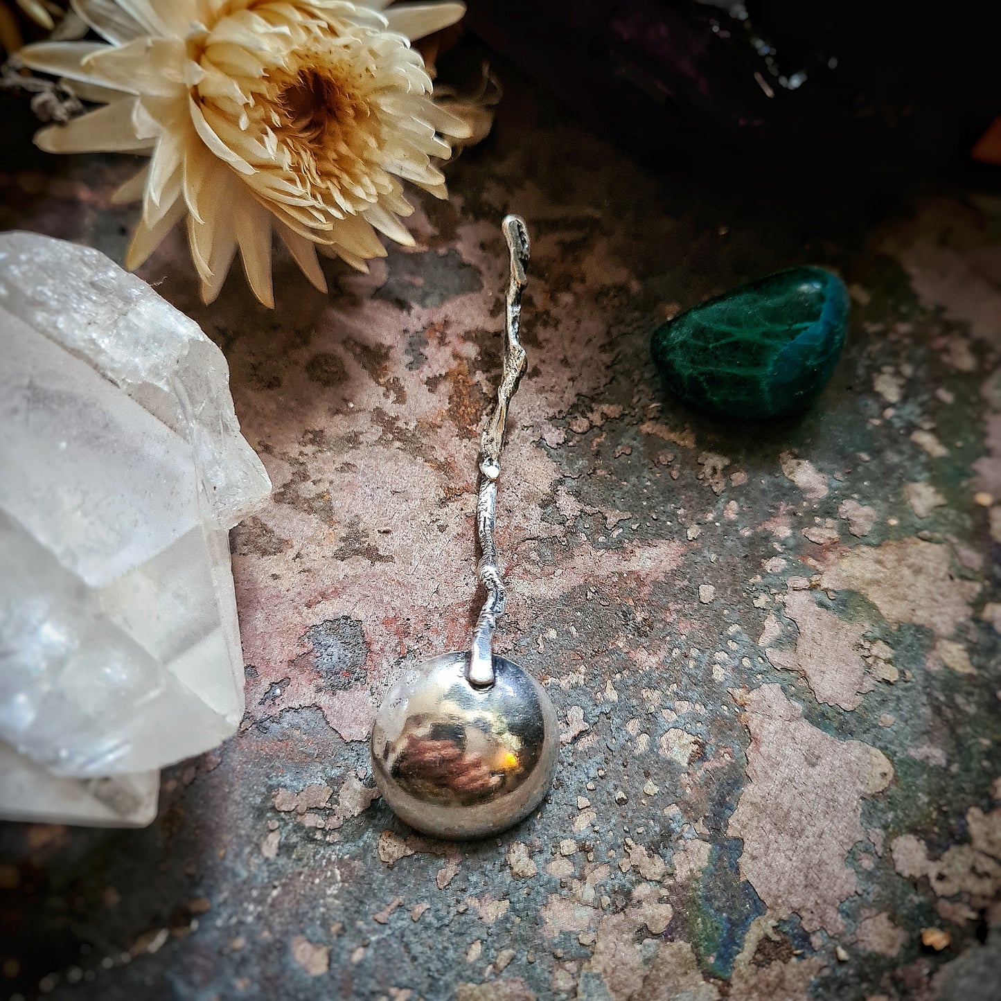 Twig Handled Salt Spoon - 100% Recycled Sterling silver